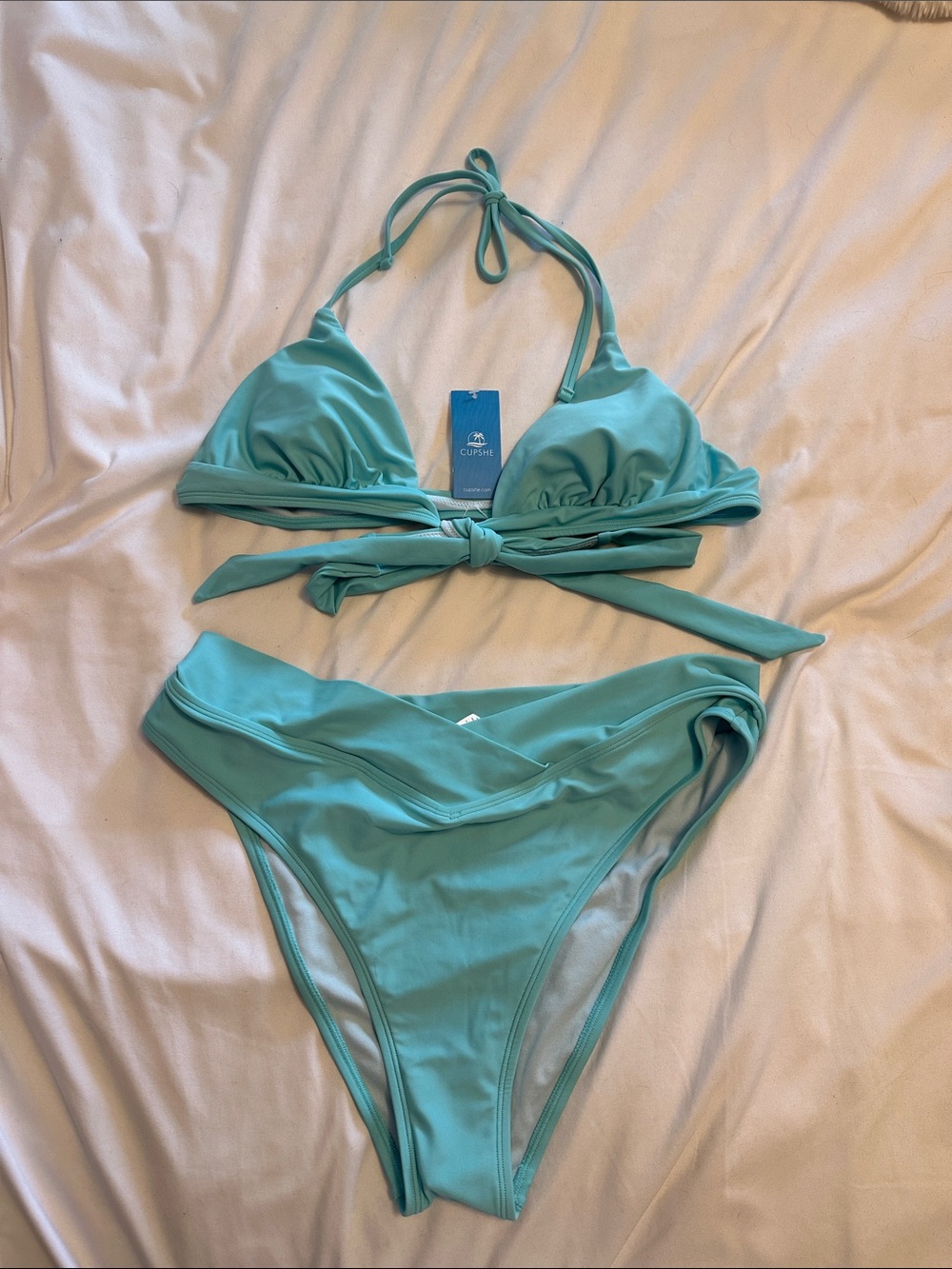 Cupshe Seafoam Wrap Triangle Bikini Set - Seafoam